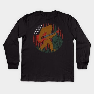 Bigfoot american flag - Bigfoot guitar tree Kids Long Sleeve T-Shirt